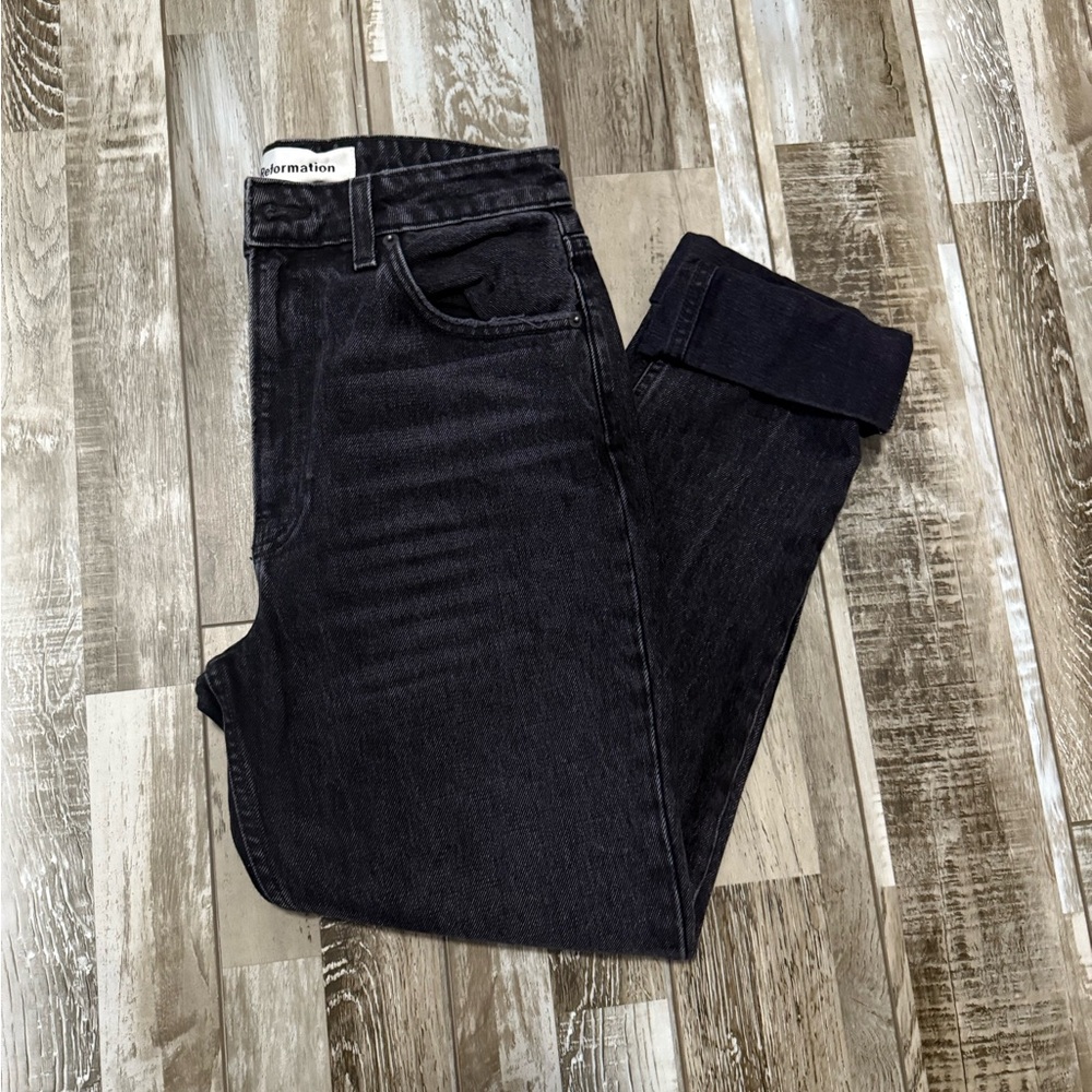 REFORMATION Julia High Cigarette Jeans Size 27 In Black Destroyed